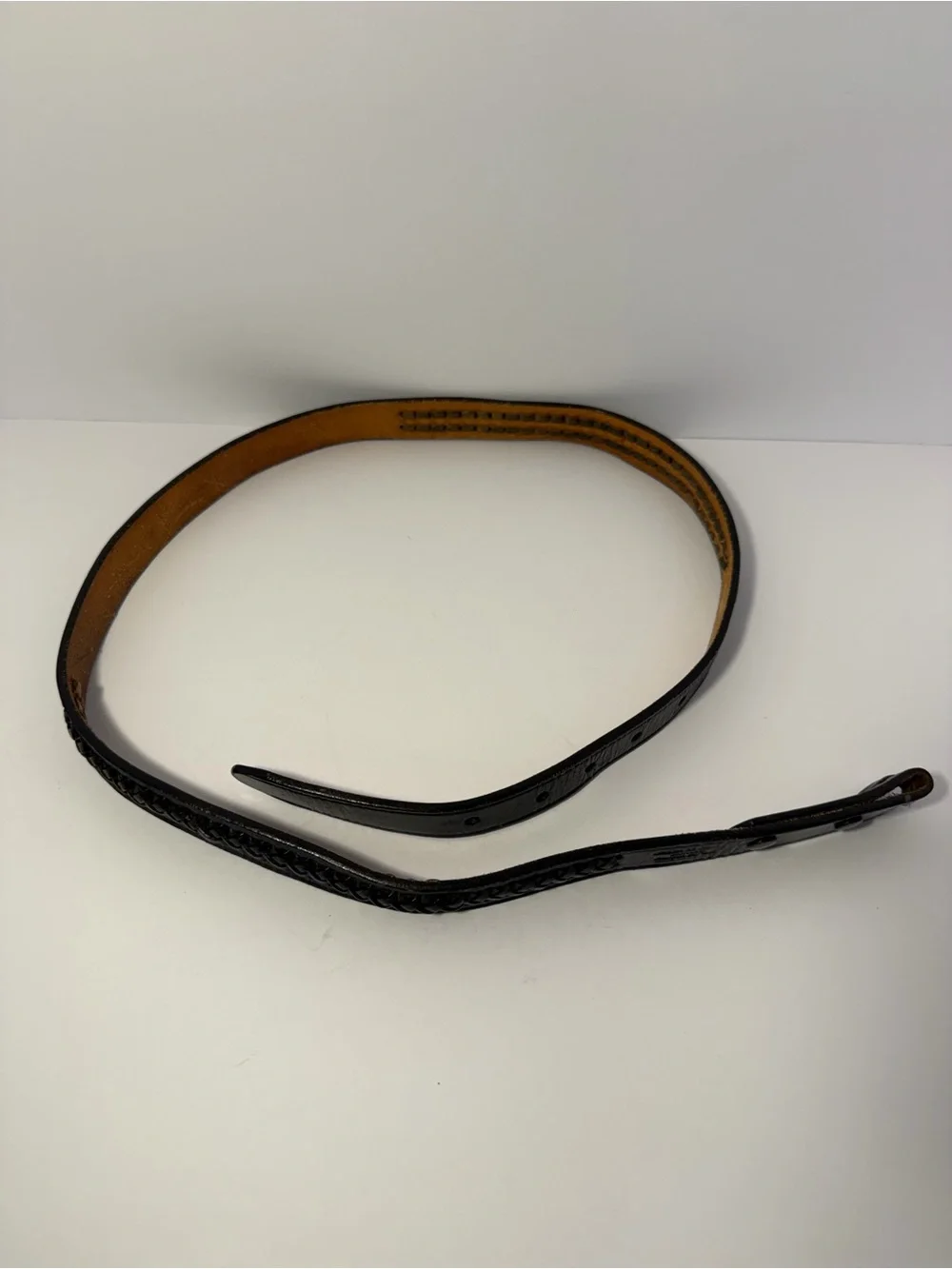 RM Mexico Vintage Black Hand-Laced Braided Leather Belt Strap Sz 36
